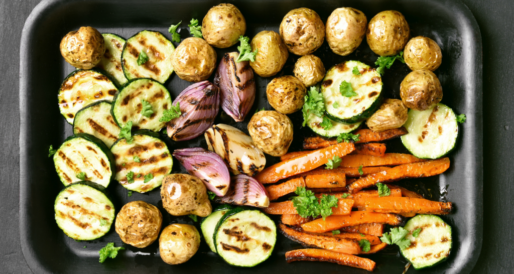 Roasted vegetables in a pan
